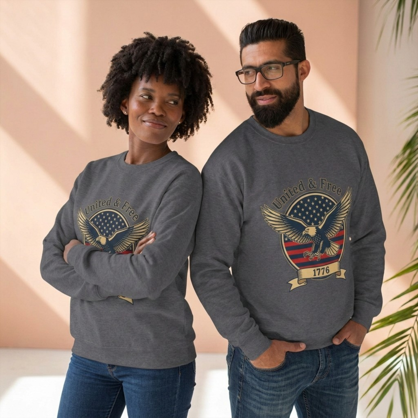 United & Free Eagle Crewneck Sweatshirt — Patriotic 1776 American Flag Design