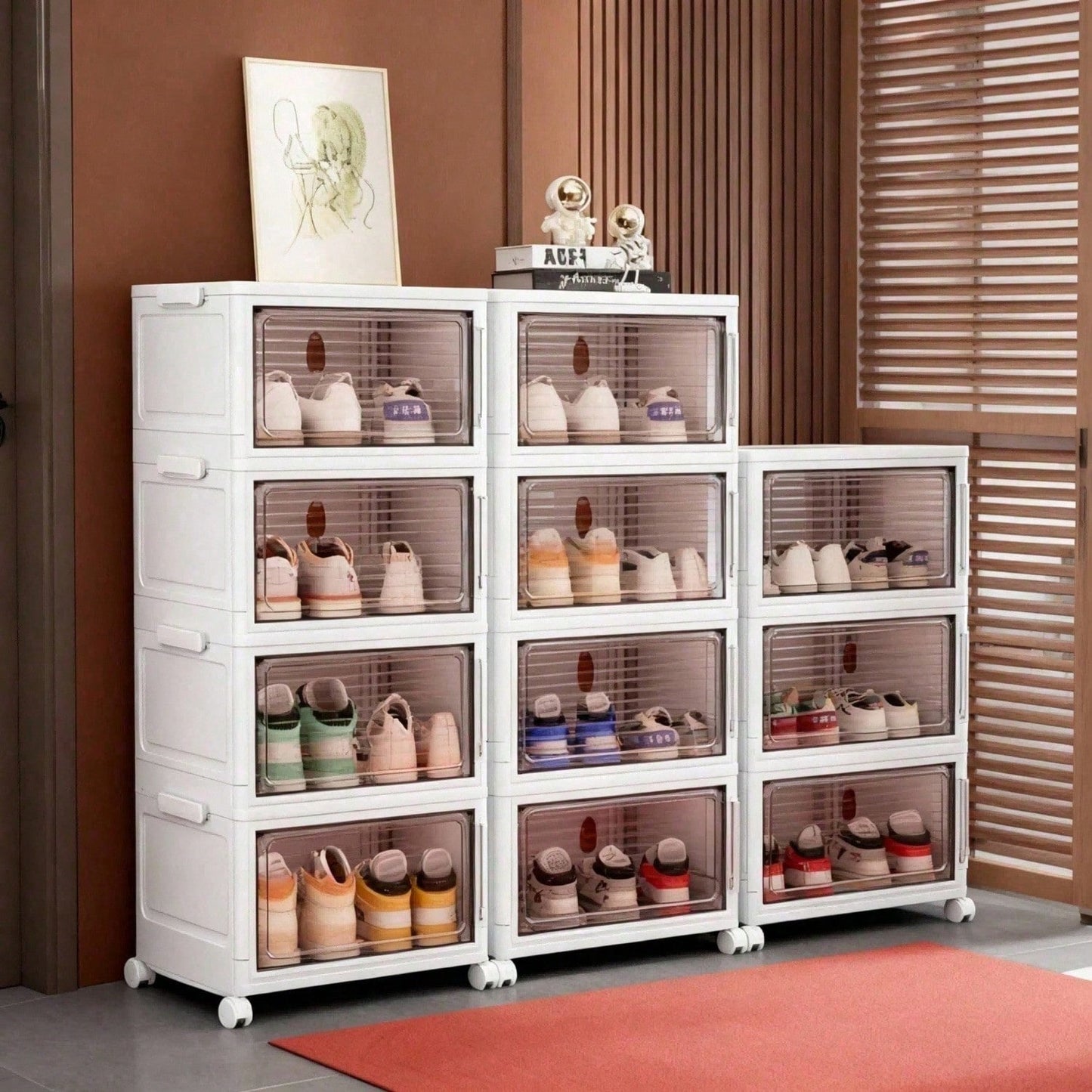 Dustproof Clear Plastic Shoe Storage Box Stackable Foldable 3Tier Shoe Cabinet Organizer For Home Bedroom Entryway