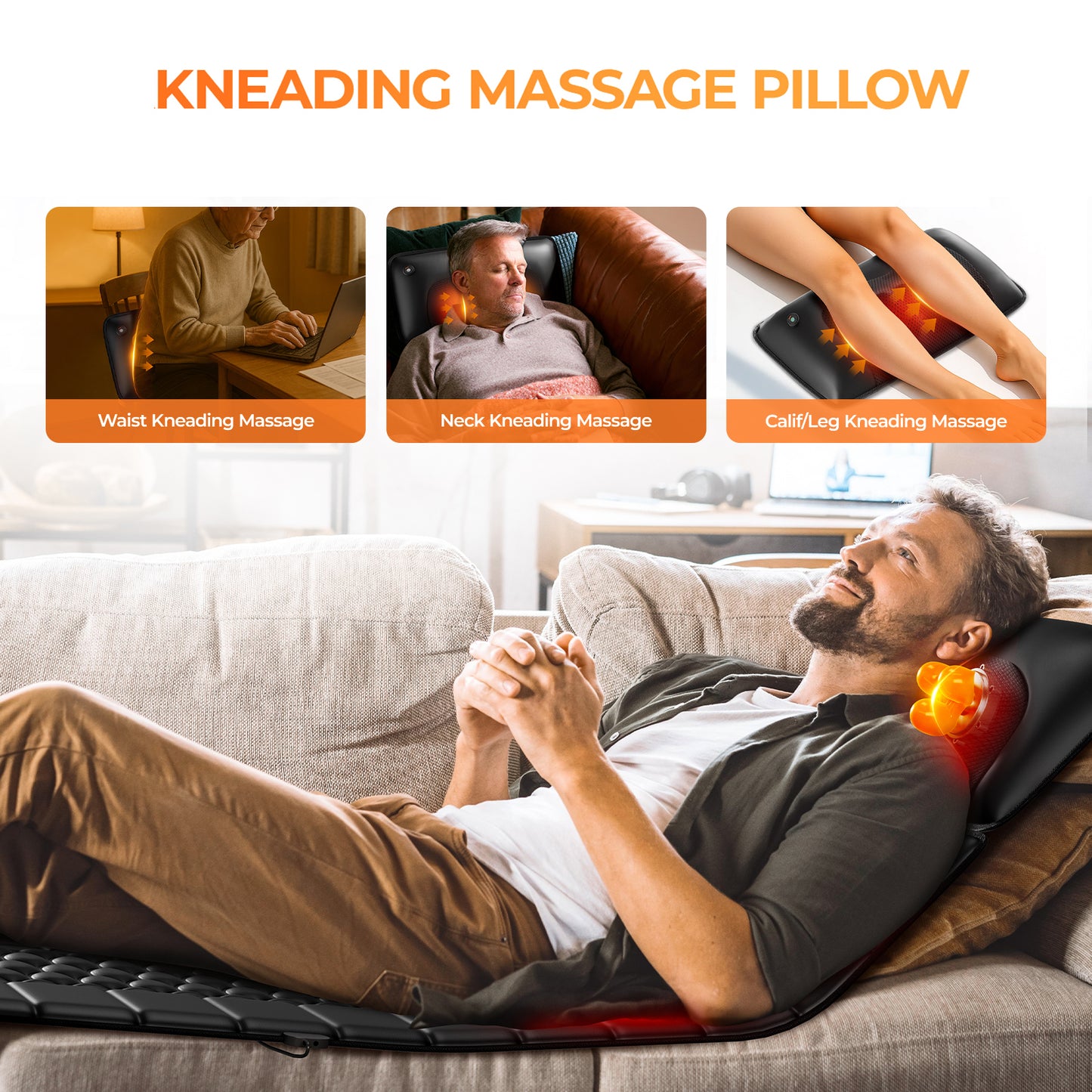 12V Electric Massage Cushion With Heating 9 Modes Foot, Neck  Full Body Massager Pillow With Timer 3 Intensity Levels & Auto Switching 36W, 15-30min