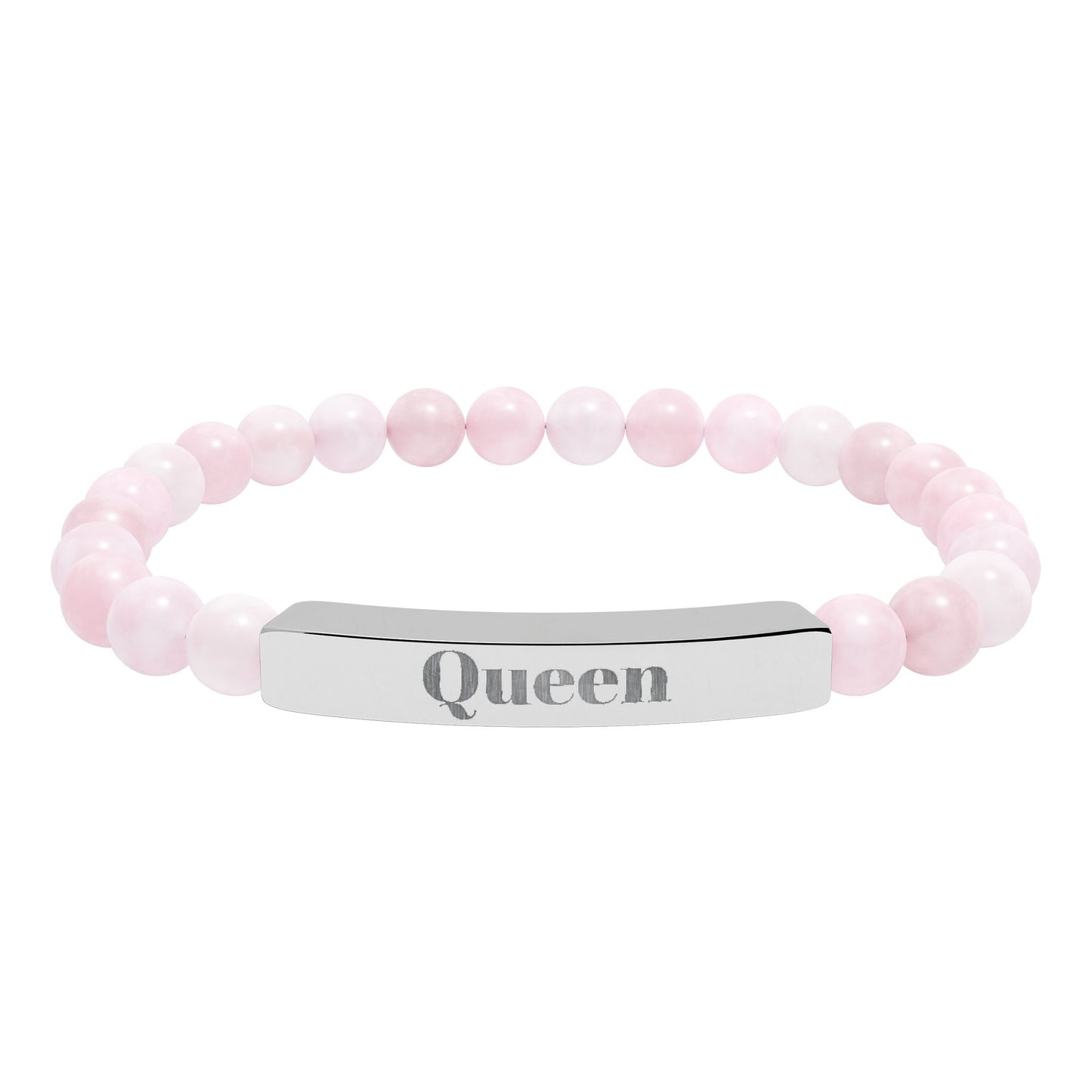 Engraved Natural Stone Stretch Bar Bracelet — 'Queen' Beaded Personalized Jewelry