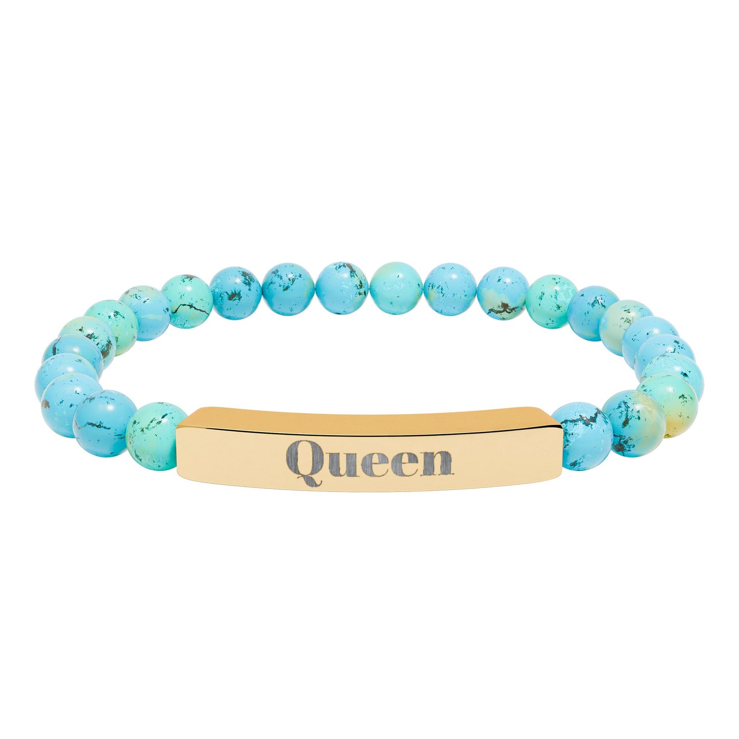 Engraved Natural Stone Stretch Bar Bracelet — 'Queen' Beaded Personalized Jewelry