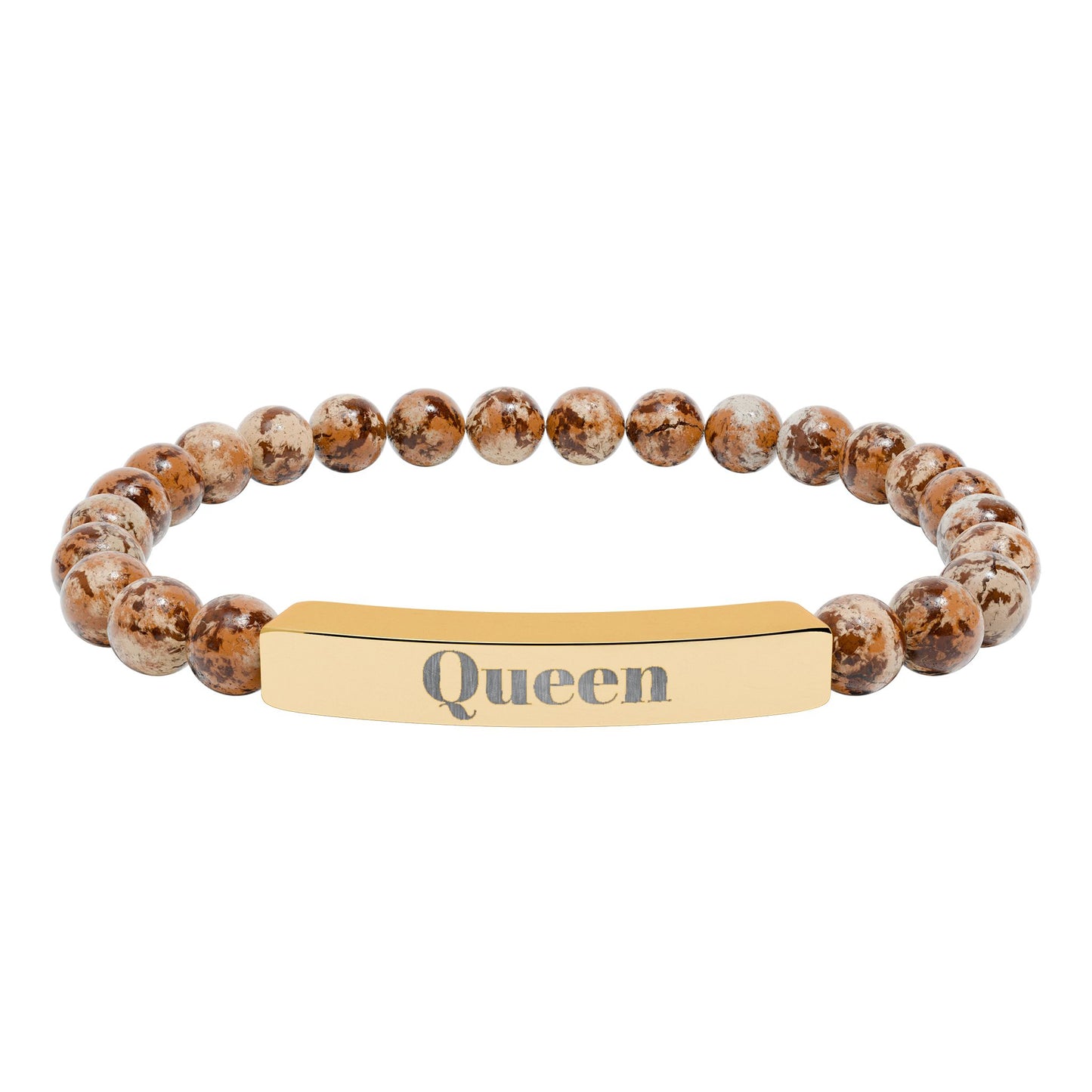 Engraved Natural Stone Stretch Bar Bracelet — 'Queen' Beaded Personalized Jewelry