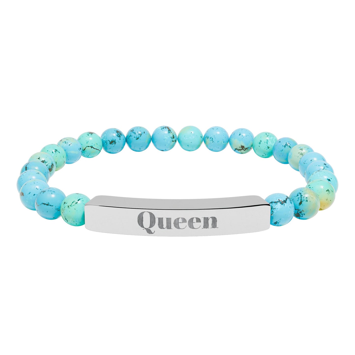 Engraved Natural Stone Stretch Bar Bracelet — 'Queen' Beaded Personalized Jewelry