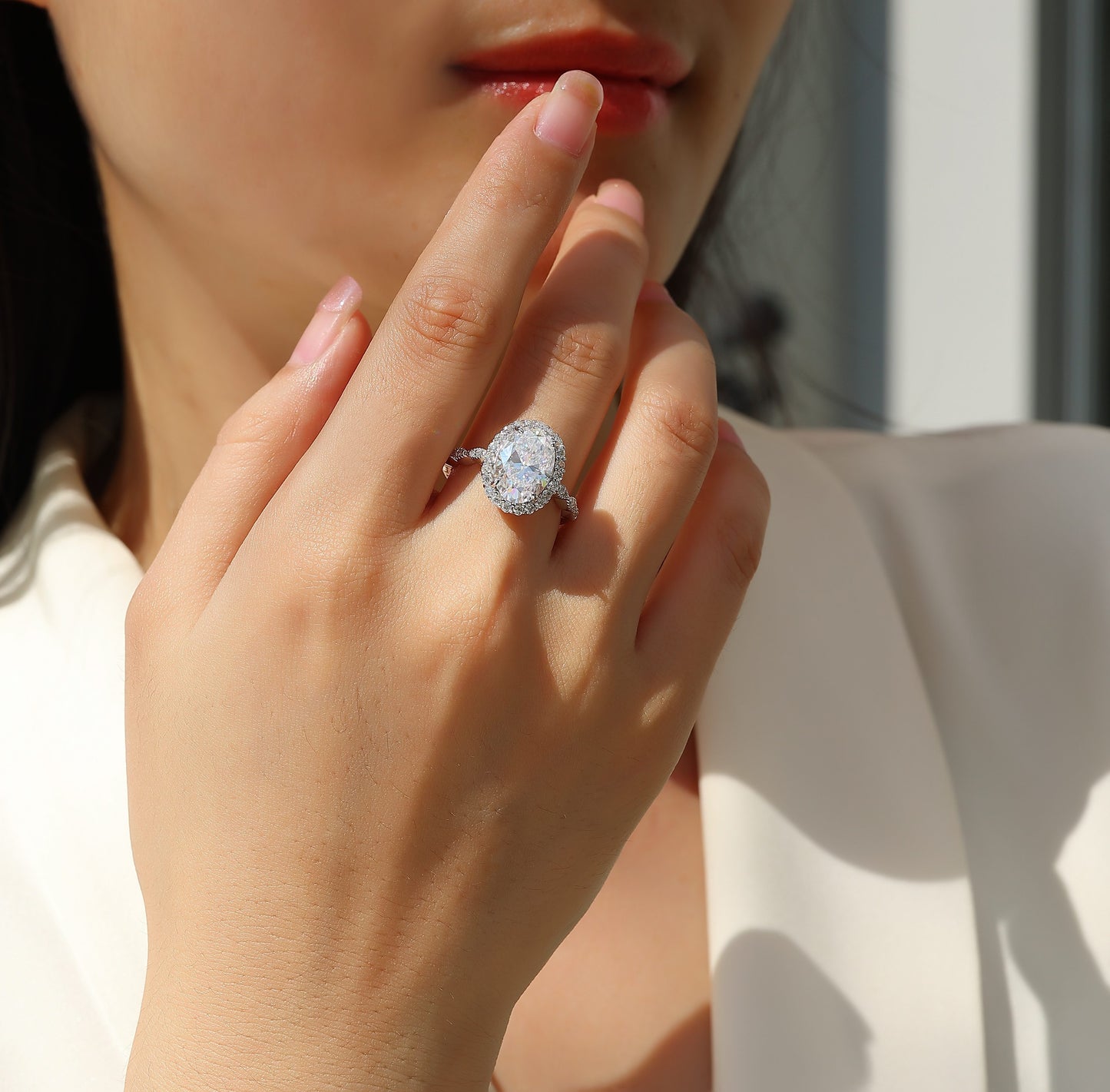 Bright Moon - A Fashionable Diamond Jewelry Piece Set With Moissanite S925 Sterling Silver And Platinum-plated Diamond Ring