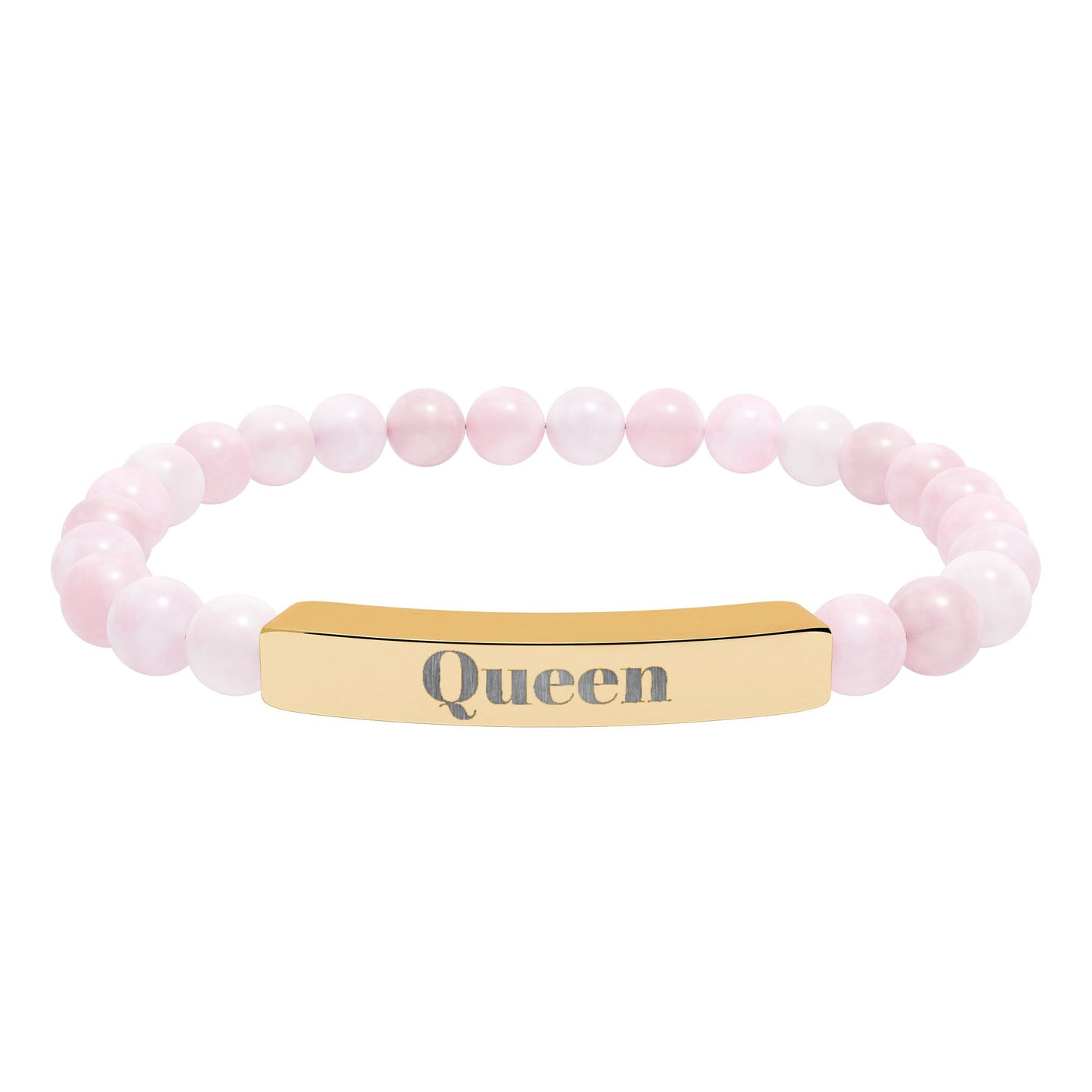 Engraved Natural Stone Stretch Bar Bracelet — 'Queen' Beaded Personalized Jewelry