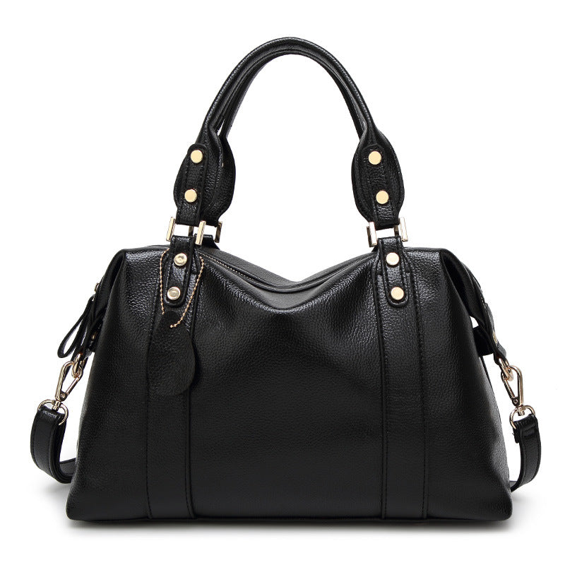 Elegant Women's Satchel Handbag with Gold-Tone Hardware and Detachable Strap