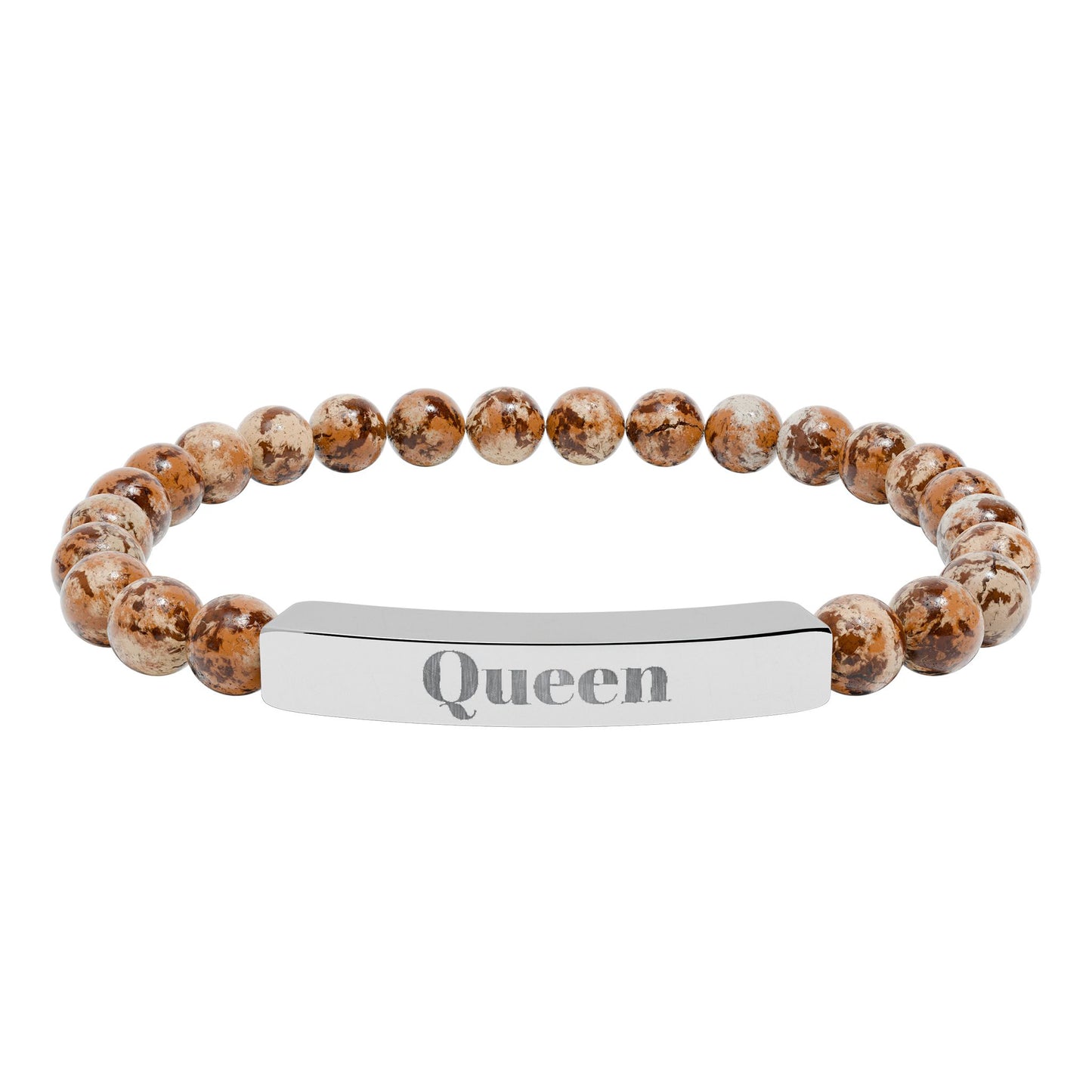 Engraved Natural Stone Stretch Bar Bracelet — 'Queen' Beaded Personalized Jewelry