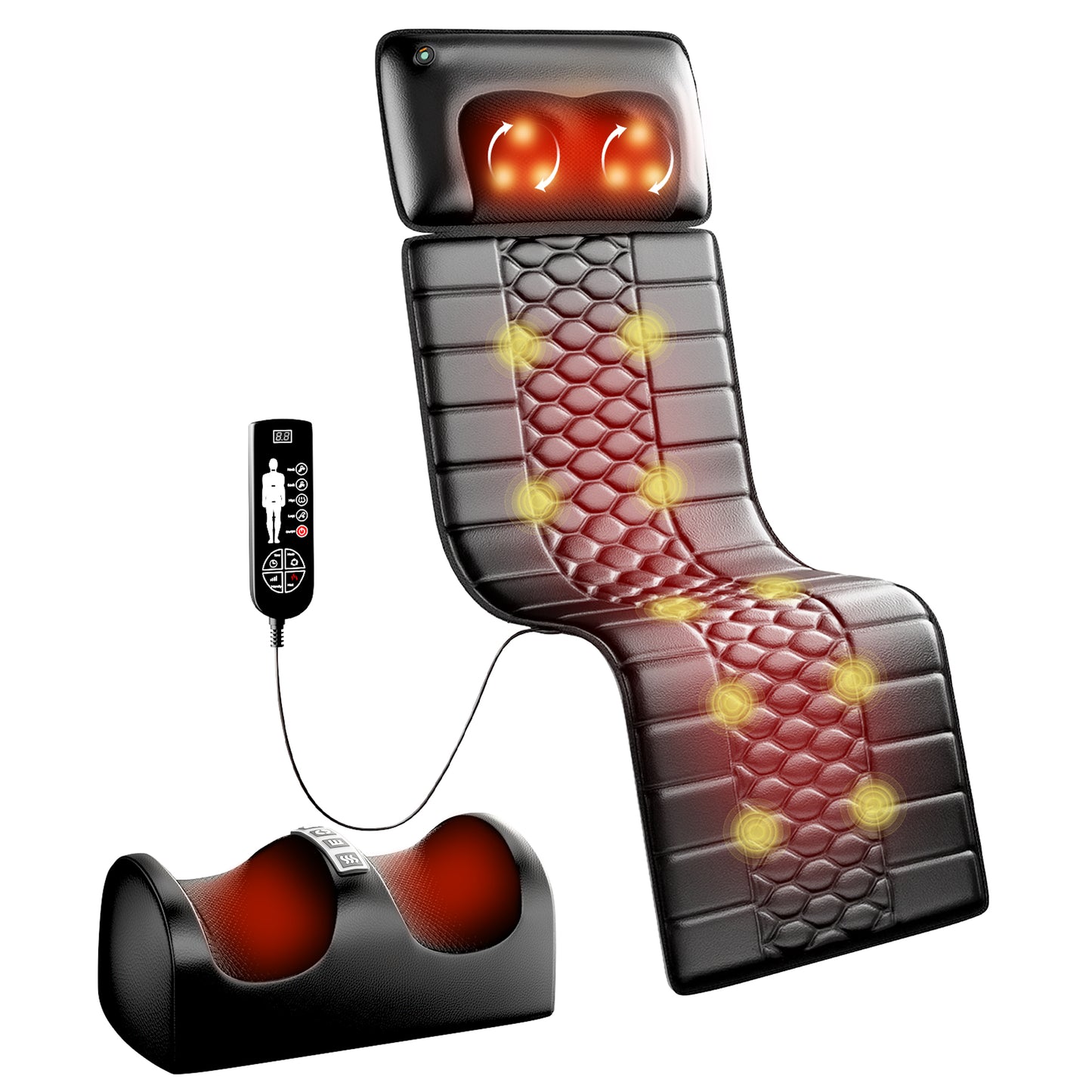 12V Electric Massage Cushion With Heating 9 Modes Foot, Neck  Full Body Massager Pillow With Timer 3 Intensity Levels & Auto Switching 36W, 15-30min