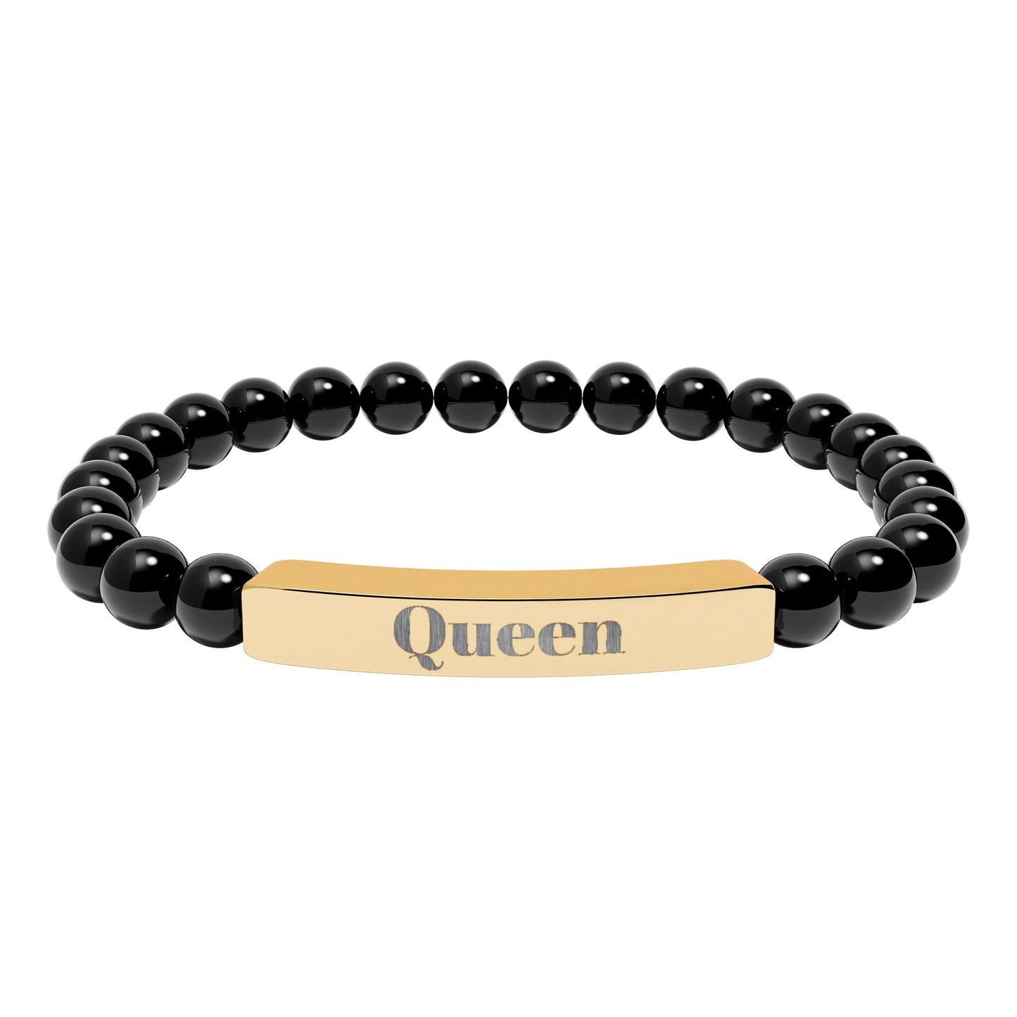 Engraved Natural Stone Stretch Bar Bracelet — 'Queen' Beaded Personalized Jewelry