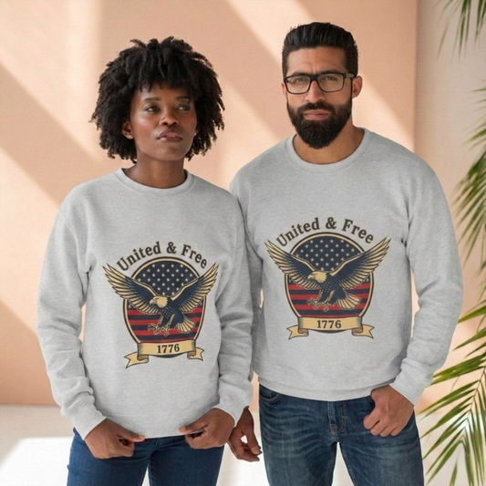 United & Free Eagle Crewneck Sweatshirt — Patriotic 1776 American Flag Design