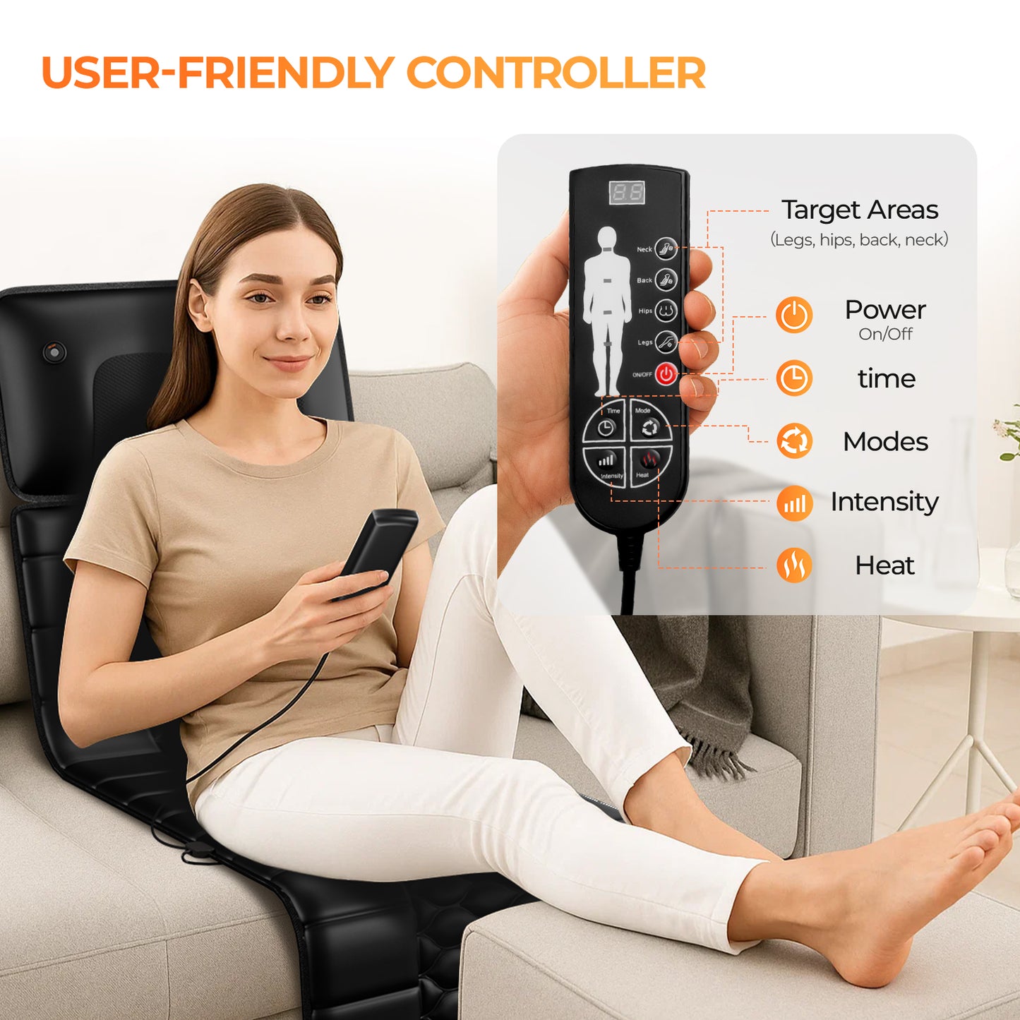 12V Electric Massage Cushion With Heating 9 Modes Foot, Neck  Full Body Massager Pillow With Timer 3 Intensity Levels & Auto Switching 36W, 15-30min