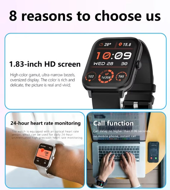Smart Watch For Men and Women 1.83inch BT Face Heart Rate Fitness Tracker