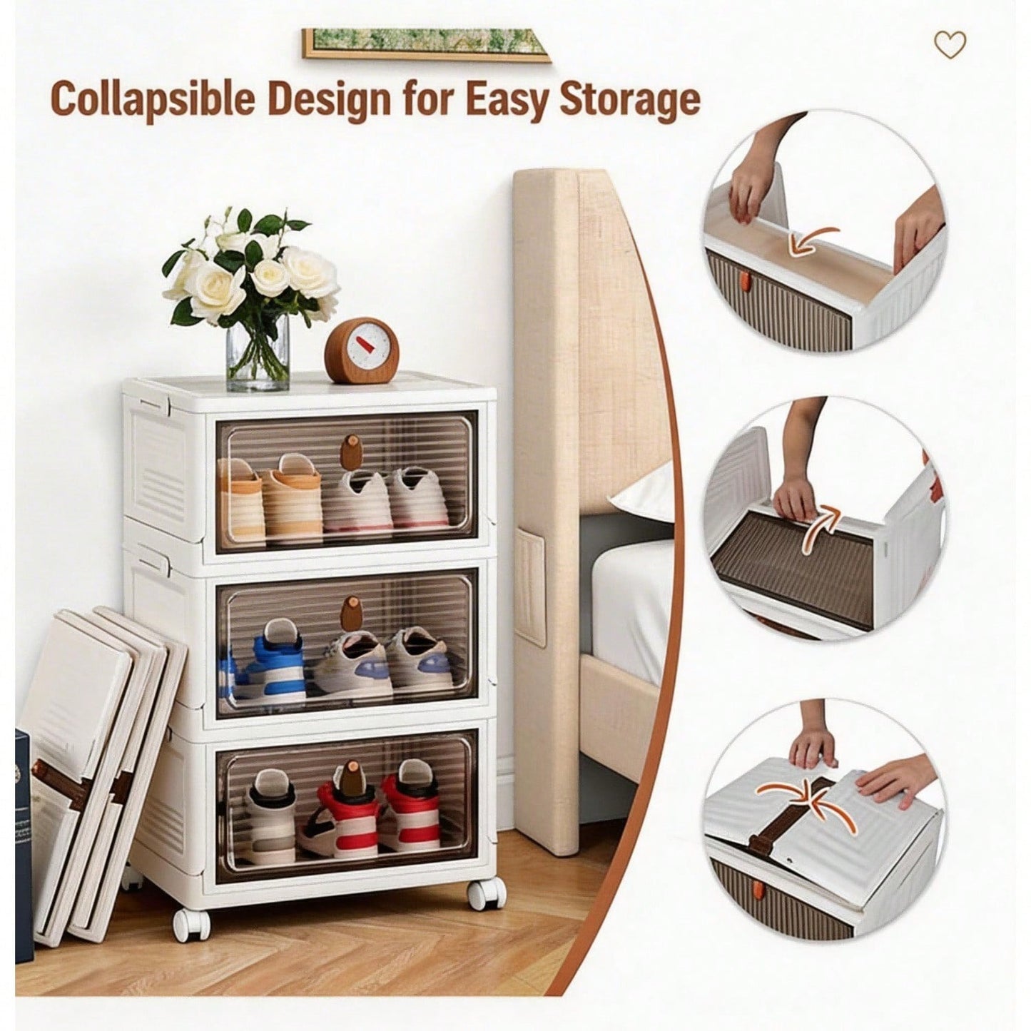 Dustproof Clear Plastic Shoe Storage Box Stackable Foldable 3Tier Shoe Cabinet Organizer For Home Bedroom Entryway