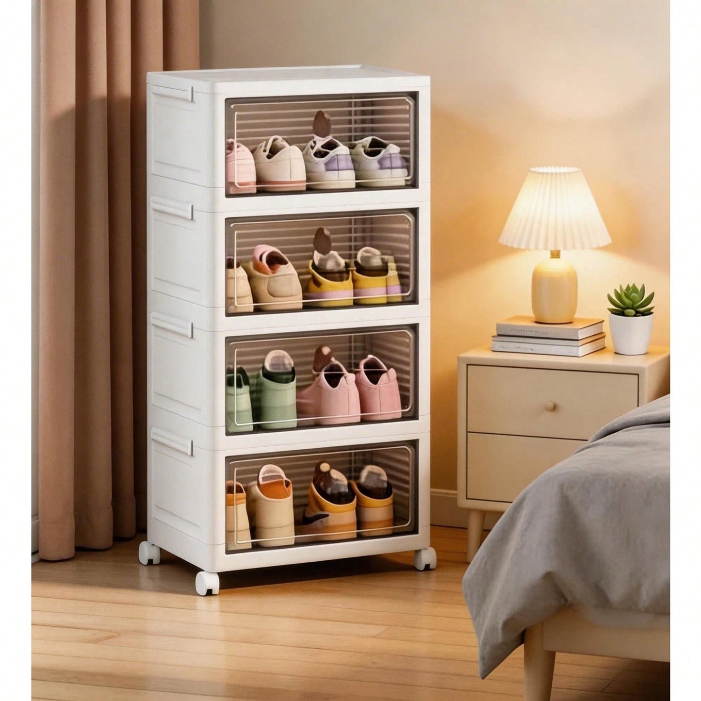 Dustproof Clear Plastic Shoe Storage Box Stackable Foldable 3Tier Shoe Cabinet Organizer For Home Bedroom Entryway