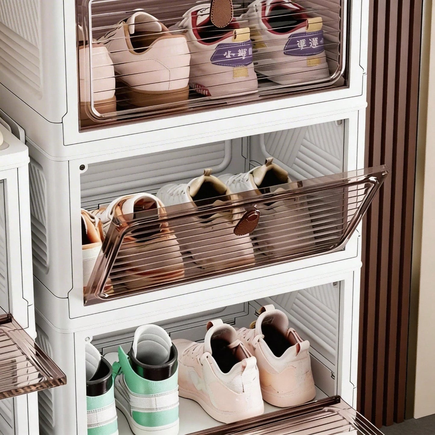 Dustproof Clear Plastic Shoe Storage Box Stackable Foldable 3Tier Shoe Cabinet Organizer For Home Bedroom Entryway